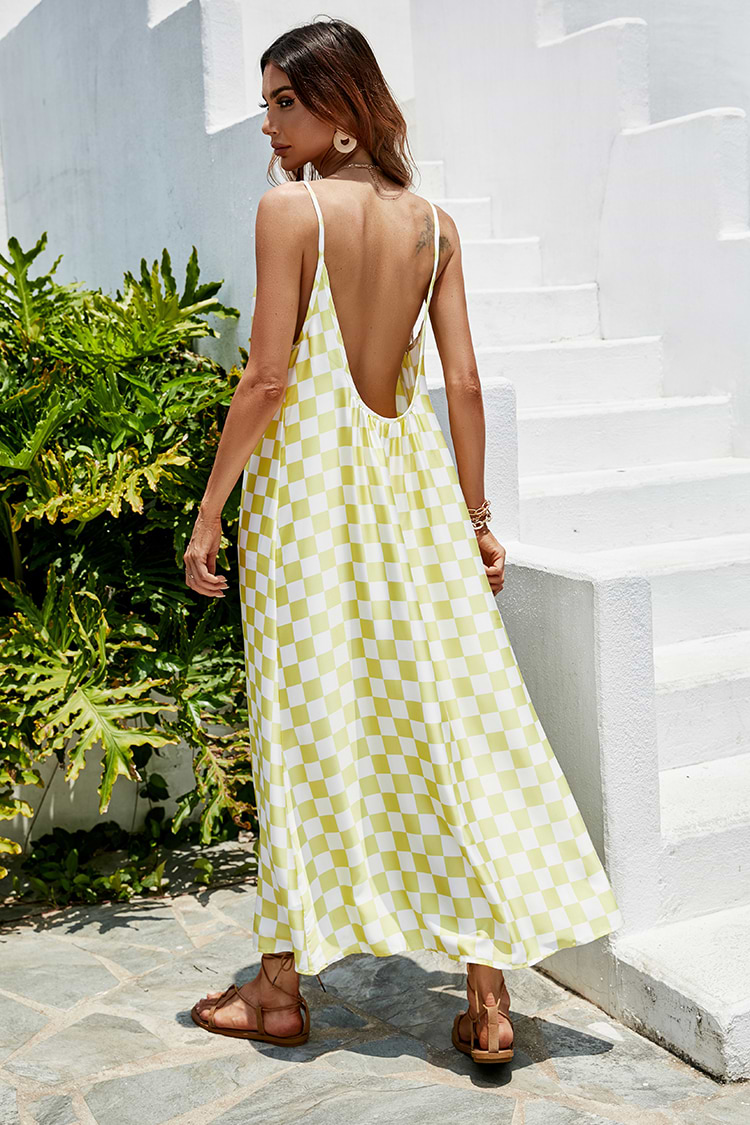 Slip-Kleid mit Karodruck in Gelb