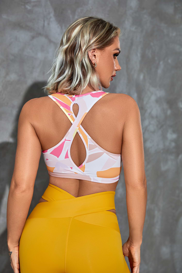 Criss cross Sport-BH mit abstraktem Print