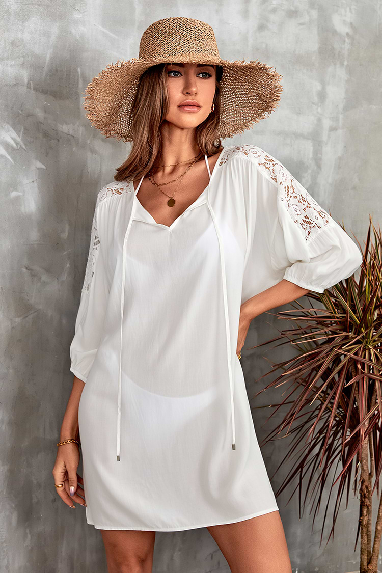 Caftan lâche à la taille pull à col rond