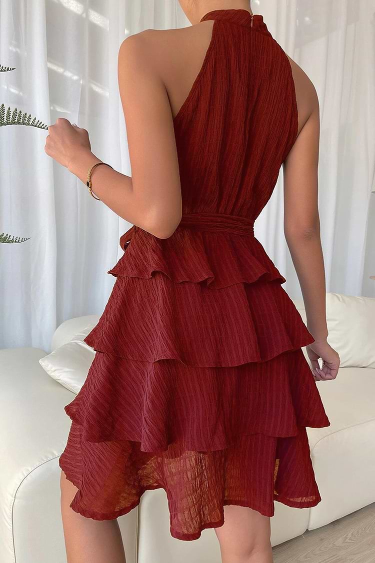 Rotes Ärmelloses Tailliertes A-förmiges Kleid mit Rüschen