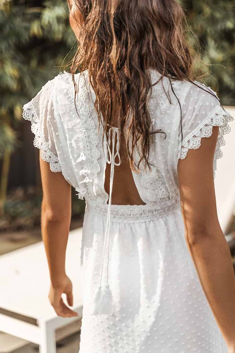 Vestido en forma de A Pull over Ribetes de encaje