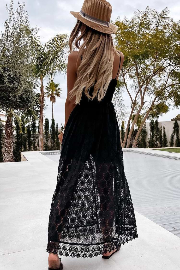 V-Ausschnitt Spitze Ärmelloser Jumpsuit