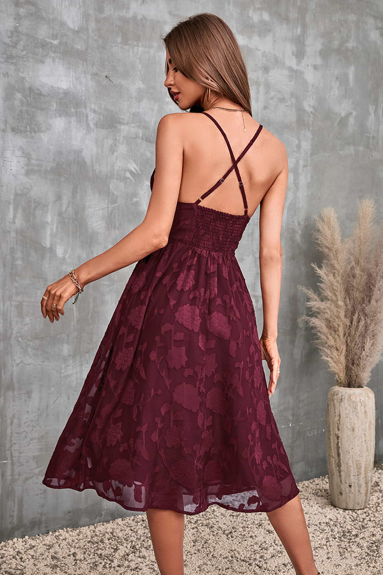 V-Ausschnitt Dünne Träger Rückenfreies Slip Kleid