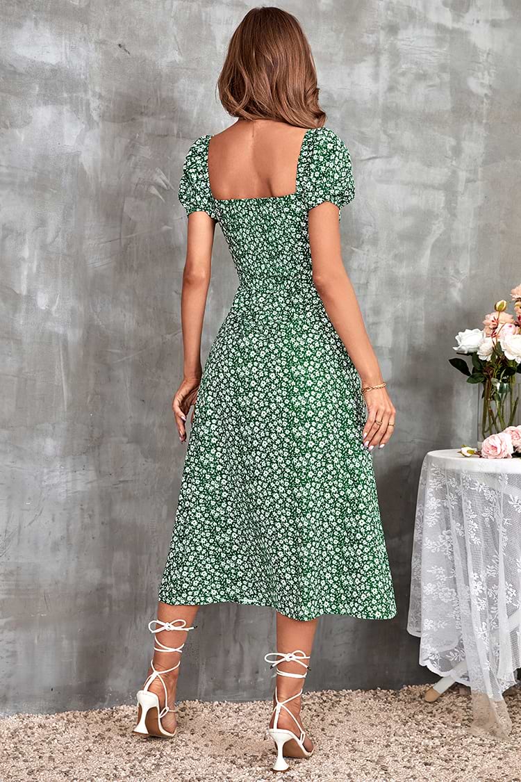 Vestido dividido en forma de A Escote cuadrado Mangas abullonadas