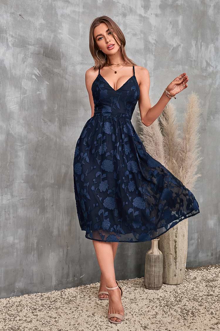 V-Ausschnitt Rüschen Rückenfreies Slip Kleid