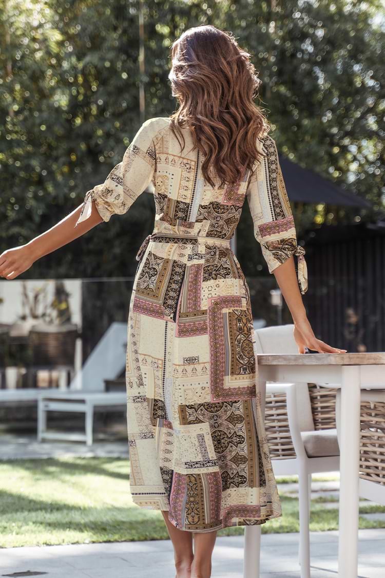 Vestido Escote V Mangas raglán Cintura ajustada