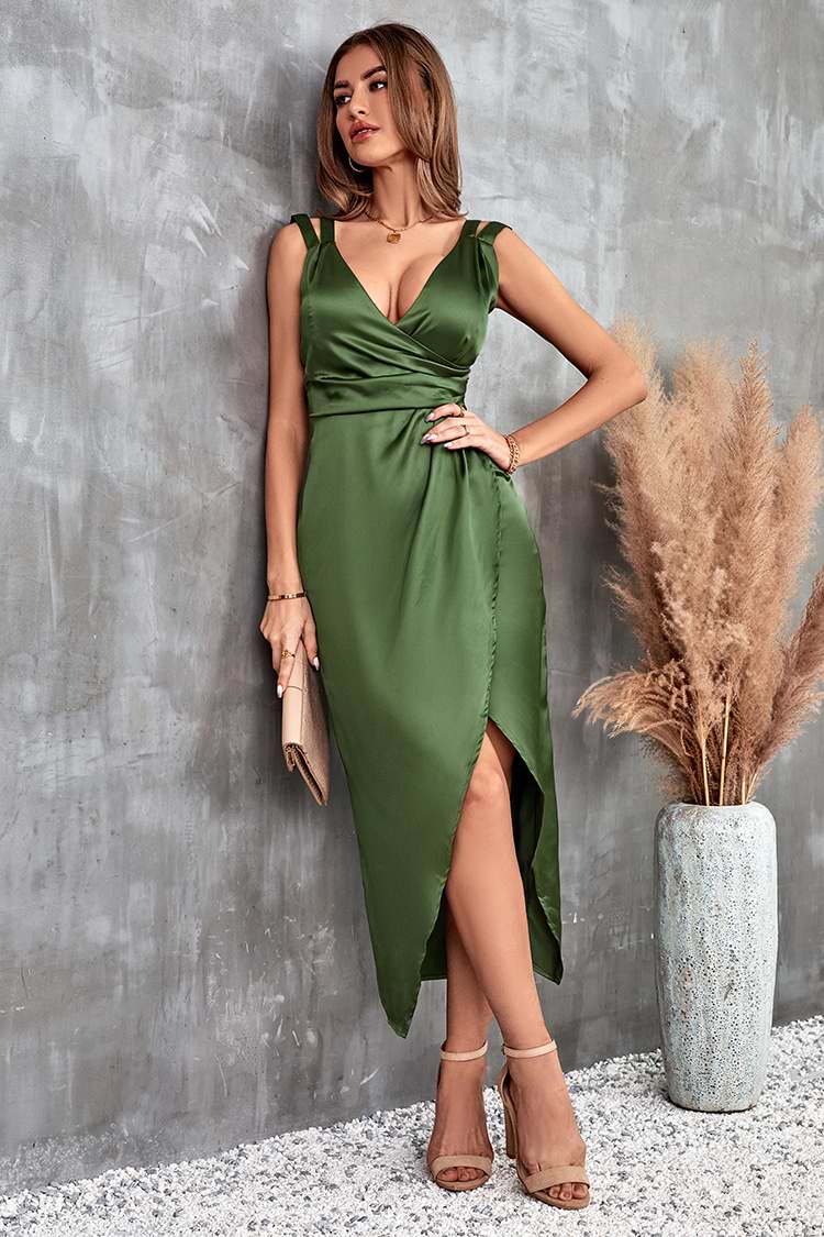 Vestido deslizado Tirantes anchos Frunces