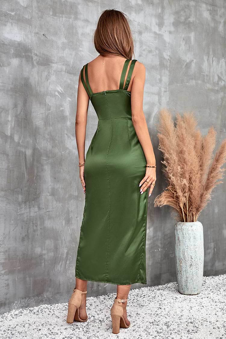 Vestido deslizado Tirantes anchos Frunces