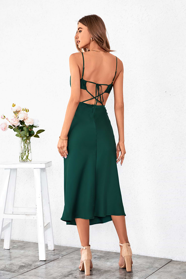 Dünne Träger Teelänge Rückenfreies Slip Kleid