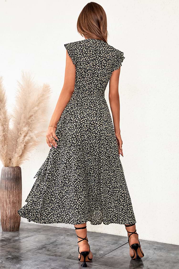 V-Ausschnitt Ditsy Wickelkleid mit Schnürung