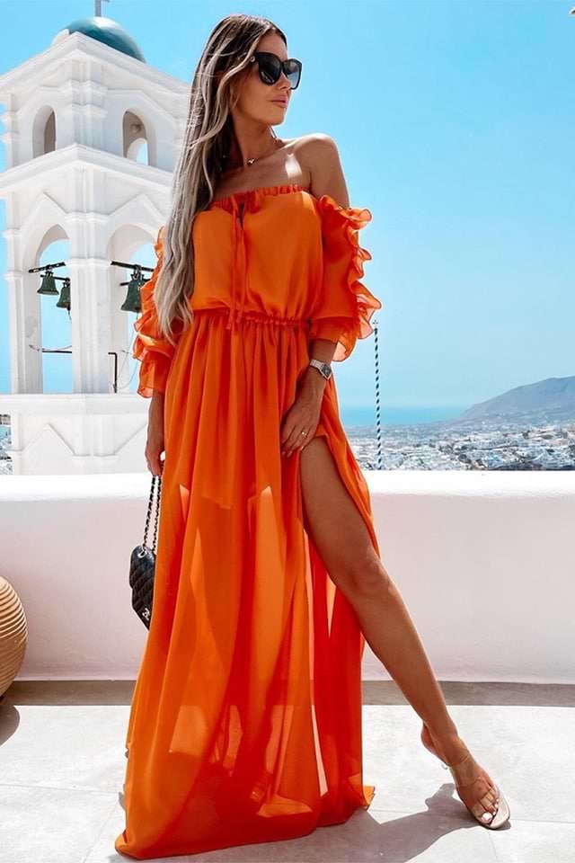 orange dress summer BTFBM Casual Maxi Dresses for Women 2026,Big Floral Orange,S while the cut Sassy Shortcake Girls Who Twirl