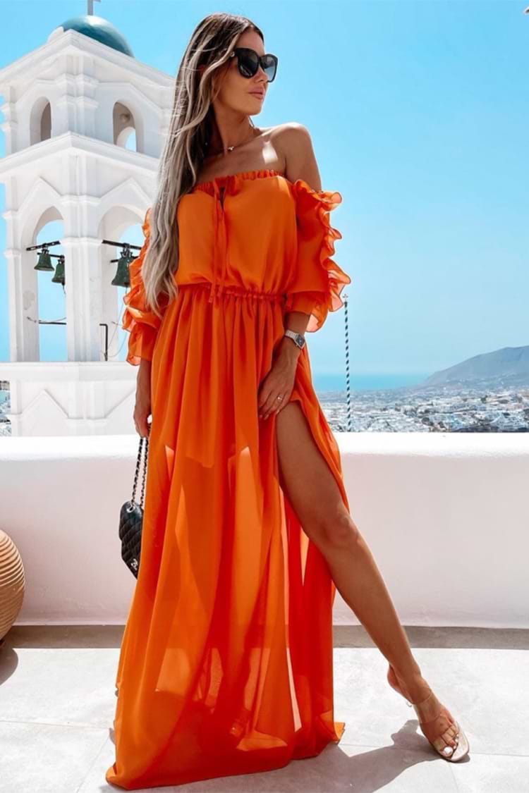 Mckinley Half Sleeves Elastic Waist Ruffle A-Shape Dress