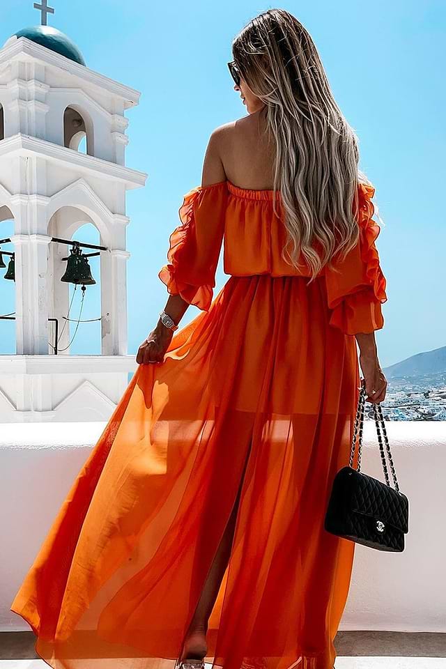 orange underwire dress Tangerine Petal Long Slip Dress