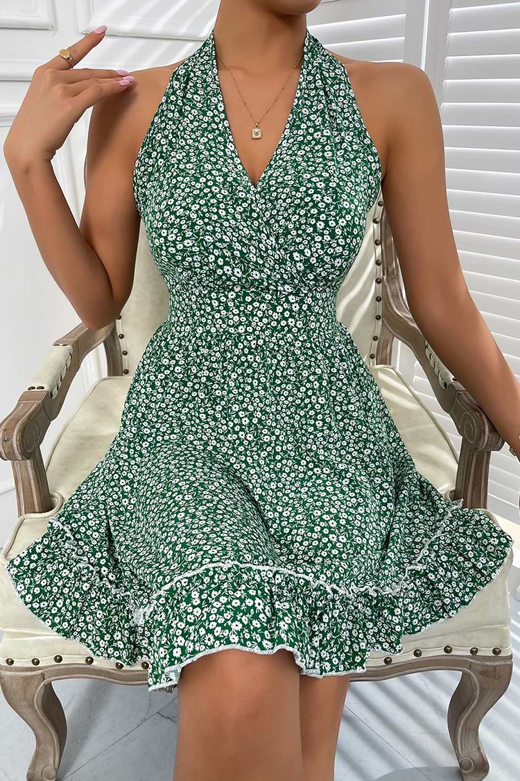 Thalia V-neck Sleeveless Halter Neck Off-shoulder Dress