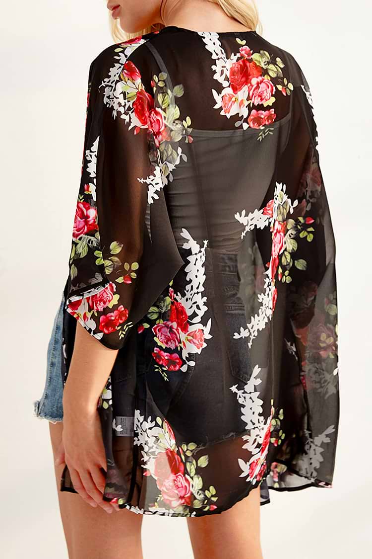 Cover up floral ouvert sur le devant