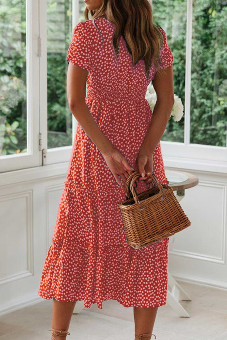 Ditsy-Kleid mit Blasenhülse und Rüschen