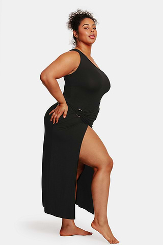 chinese dress ladies Poly USA W1114 Plus Size Fitted V-Neck Slit Gown
