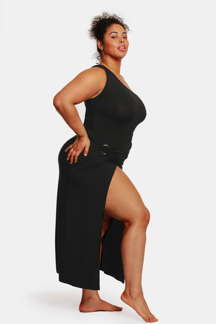 Love Los Angeles One Shoulder Slit Plus Size Maxi Dress