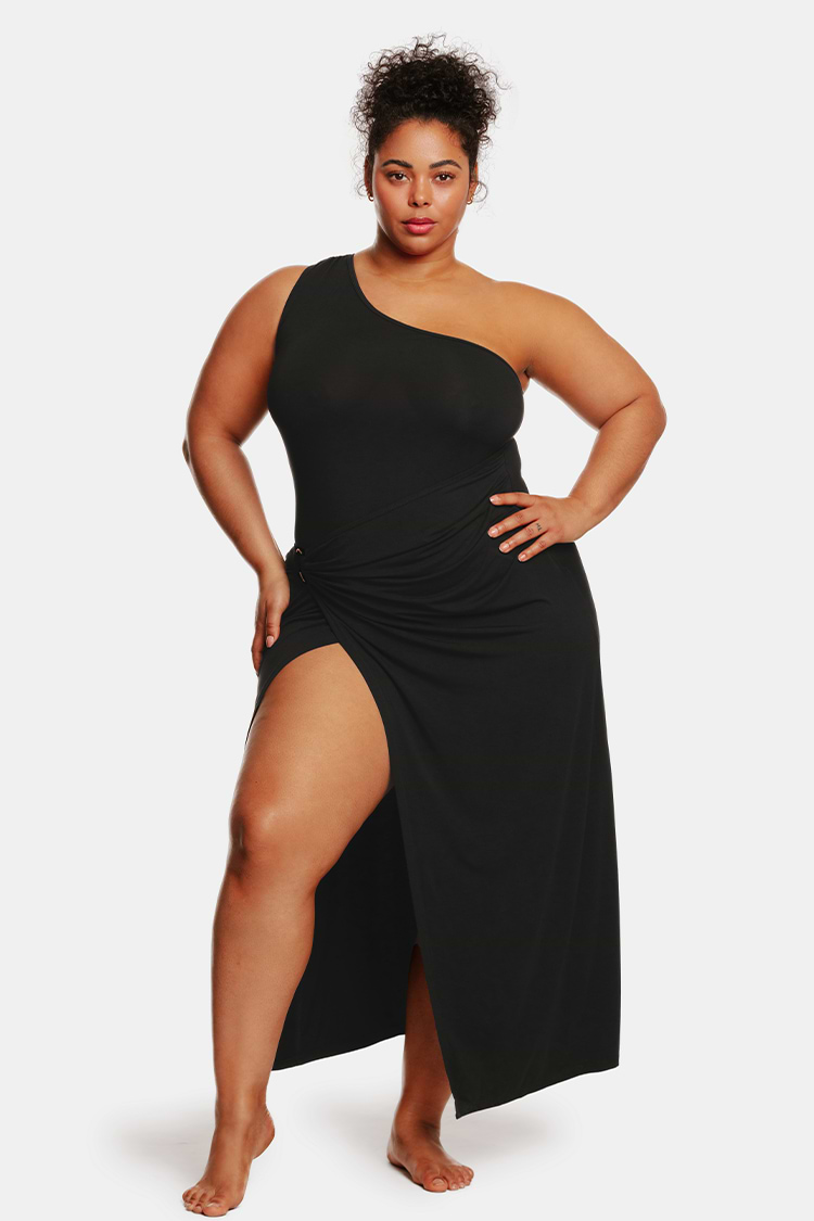 Love Los Angeles One Shoulder Slit Plus Size Maxi Dress