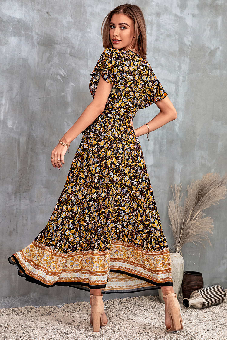 Arlette V-neck Short Sleeve  Paisley A-shape Dress