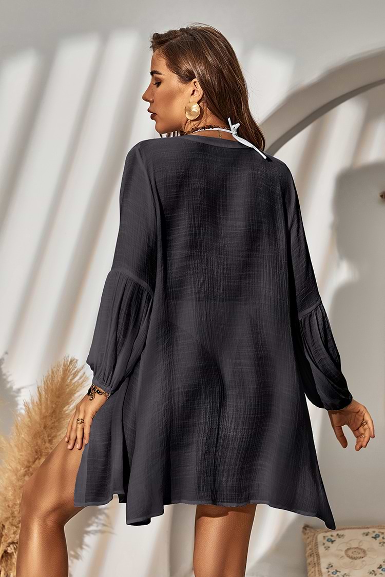 Robe Cover-up noire à manches longues