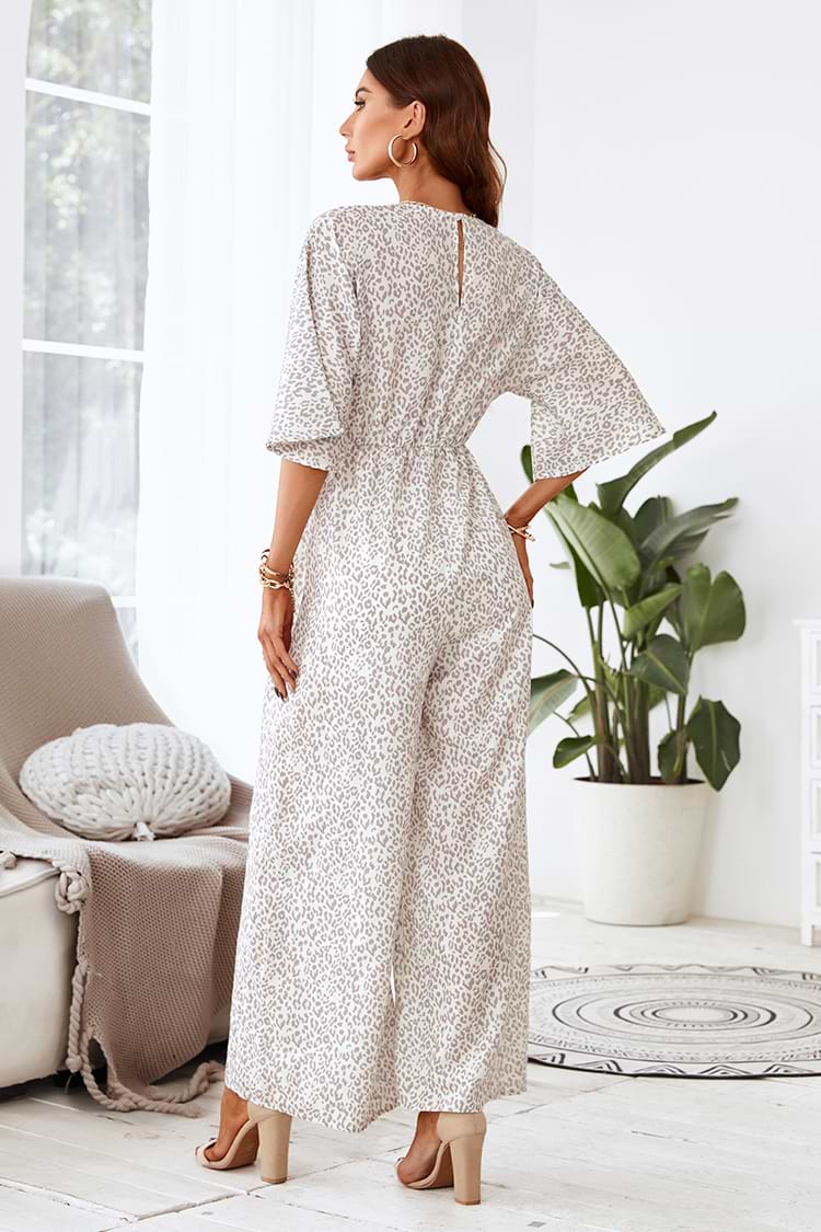Lockerer Leichter Leopard Jumpsuit mit weitem Beinausschnitt