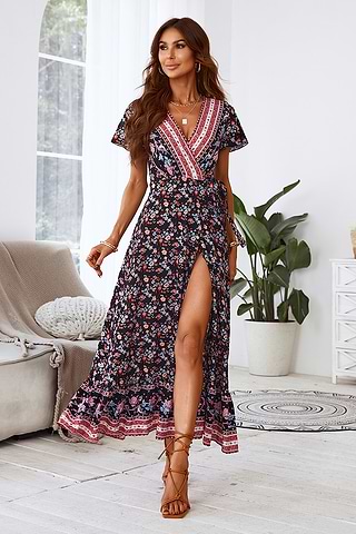 Kora Lace Up Ruffle Maxi A-shape Dress