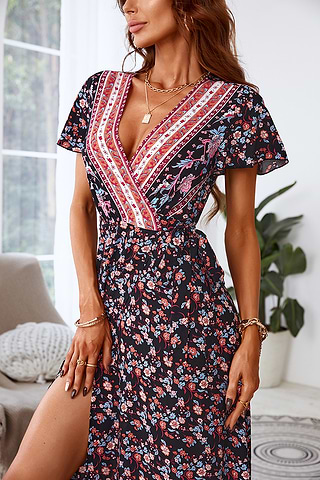Kora Lace Up Ruffle Maxi A-shape Dress