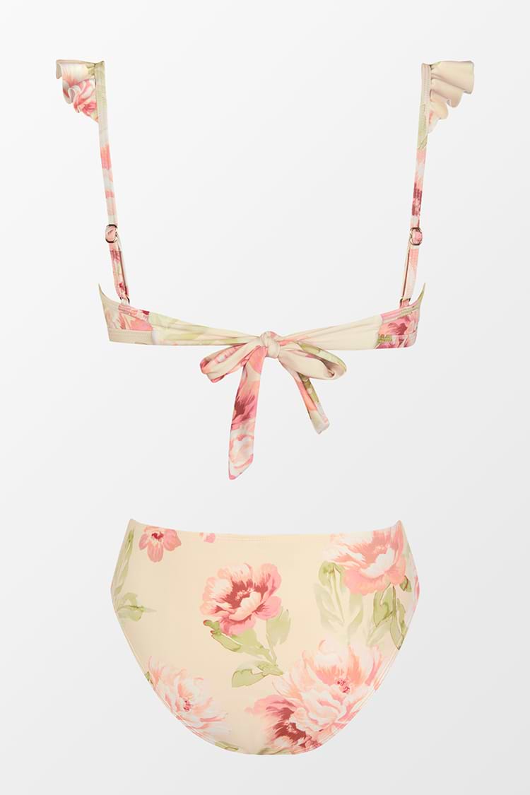 Bikini rose bralette à volants et col en V et hipster classique
