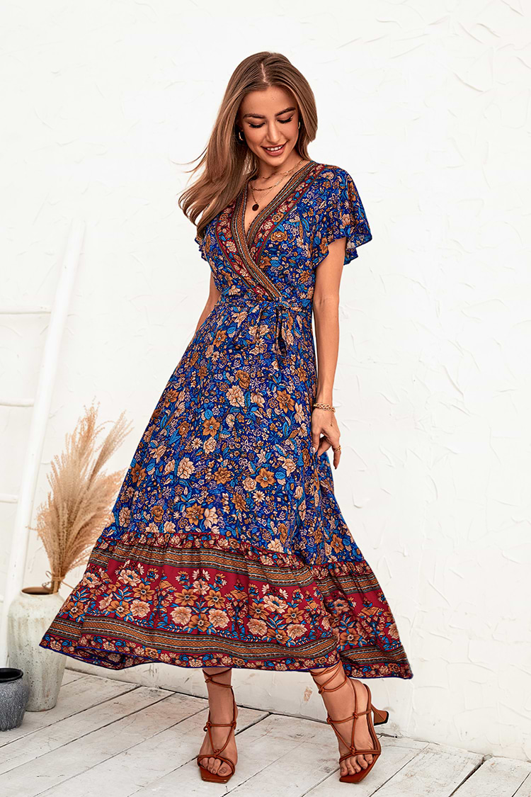 Vestido Maxi de Escote en V con Frill Cordones