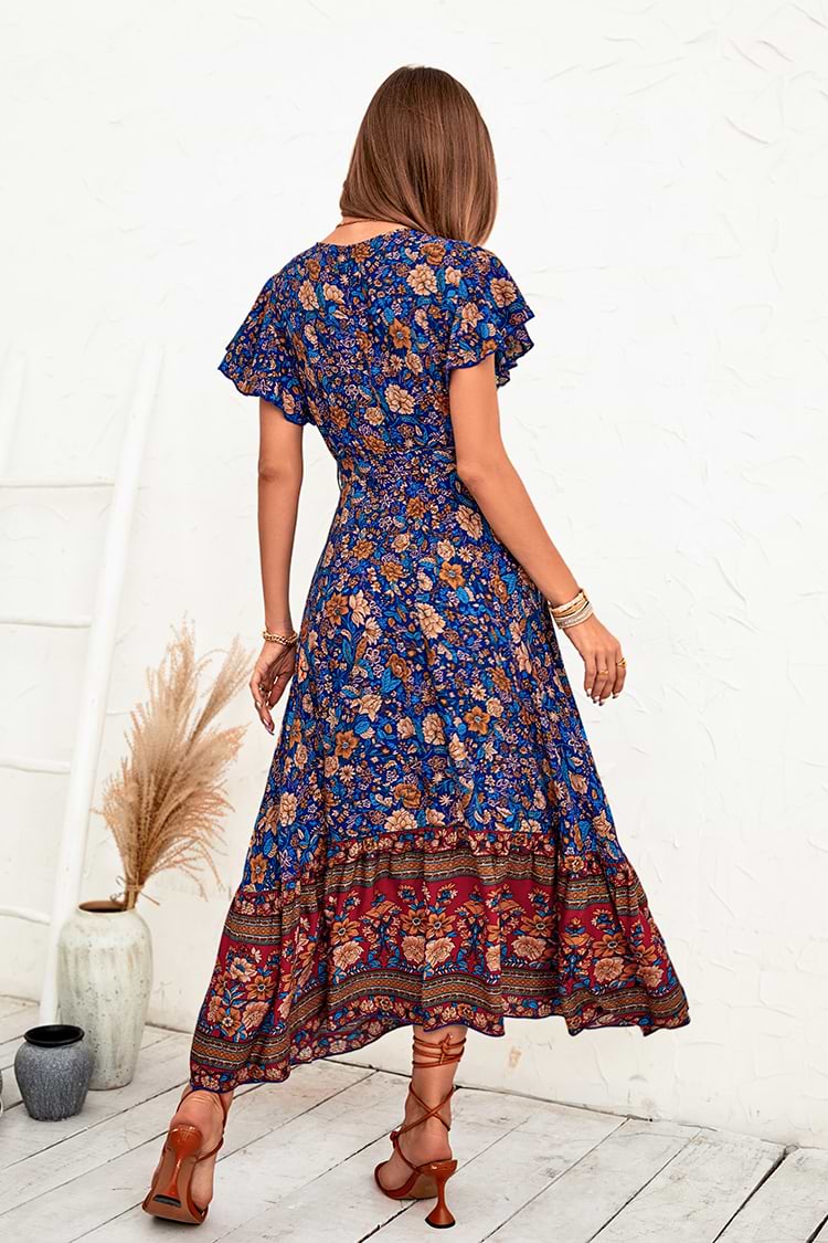 Vestido Maxi de Escote en V con Frill Cordones