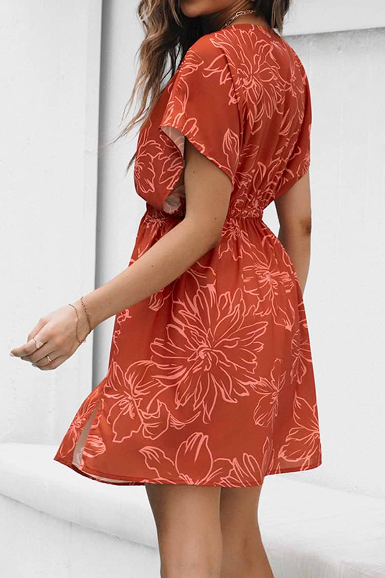 Kurzes Cover up Kleid mit Dolman-Ärmeln und Blumendruck