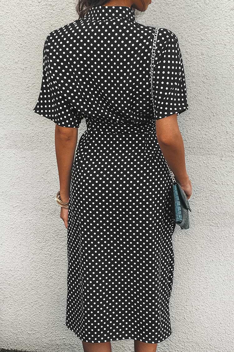 Alaia Short Sleeve Shirt Collar Frill Dots Dress