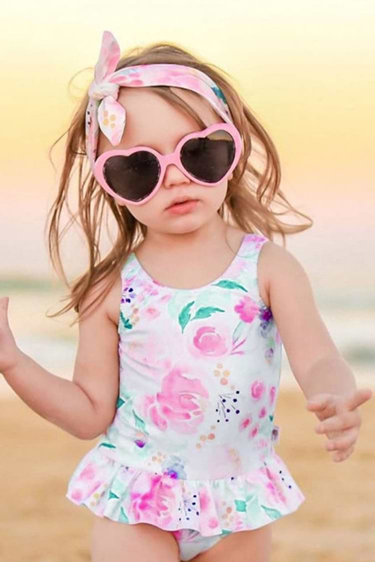 Rose Floral One Piece Swimsuit For Toddler Girls And Girls