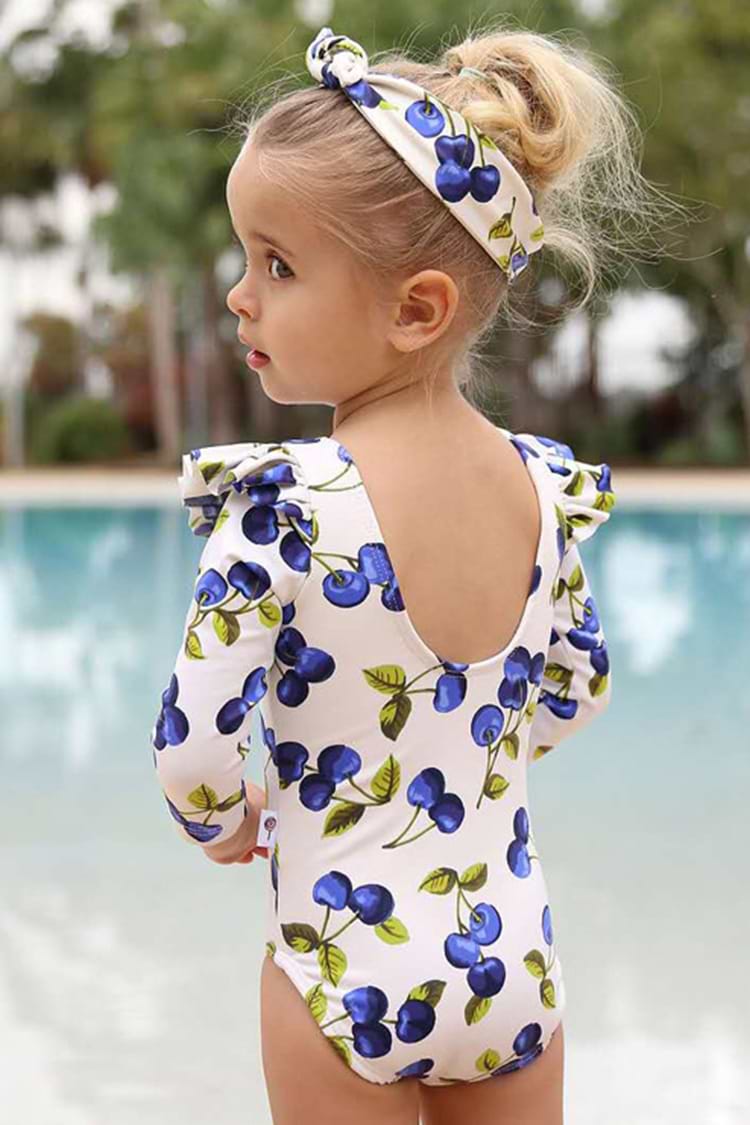 Blueberry Print One Piece Swimsuit For Toddler Girls And Girls