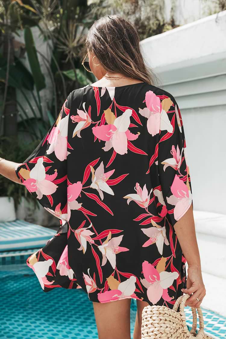 Tropischer Druck Spitze Kurzes Cover up Top