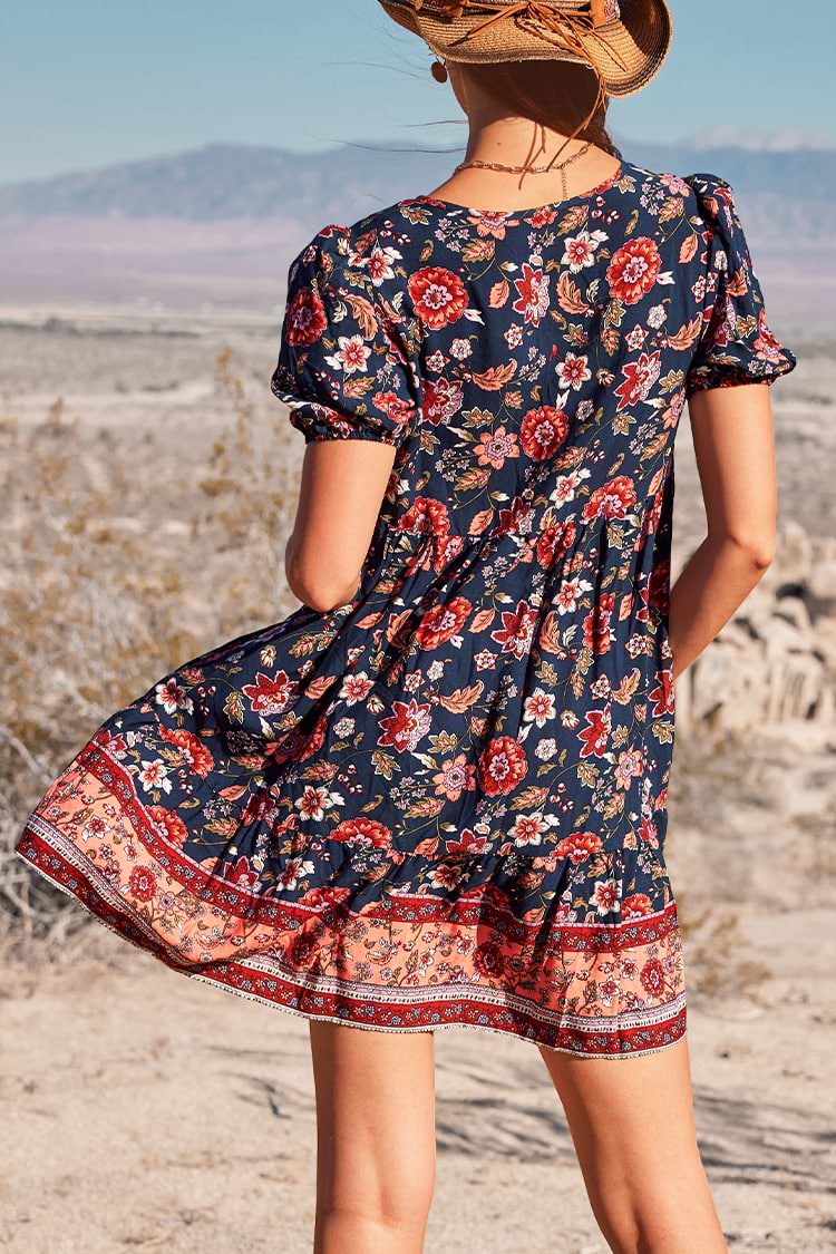 Boho Kleid mit Blasenärmeln und Quasten