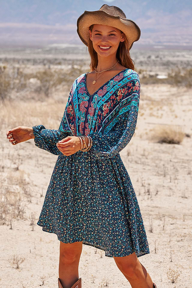 mid length boho dresses Baltic Born Womens Spell Boho Midi Dress | Topaz + Blush Floral