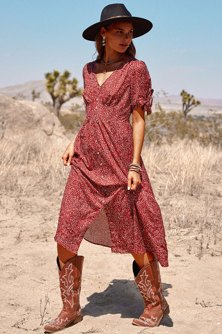 Kleid mit Blasenärmeln und V-Ausschnitt in A-Form