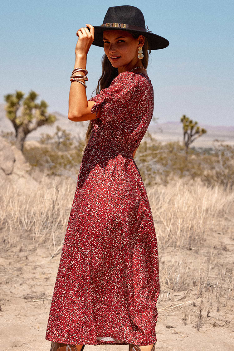 Kleid mit Blasenärmeln und V-Ausschnitt in A-Form