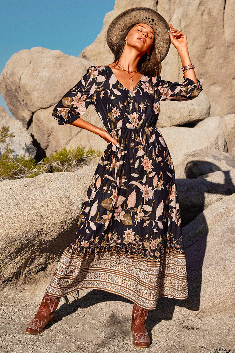 Wendy Bubble Sleeve Maxi A-shape Dress