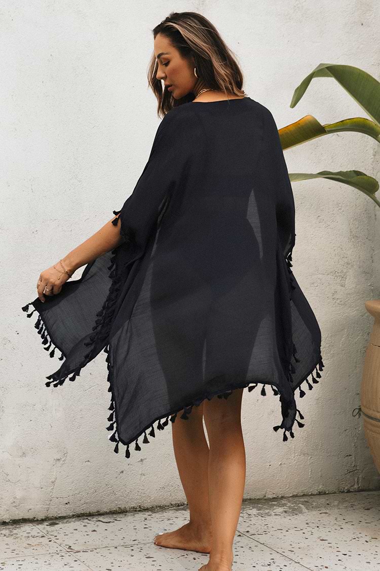 Kurzes Top mit Quasten in Schwarz