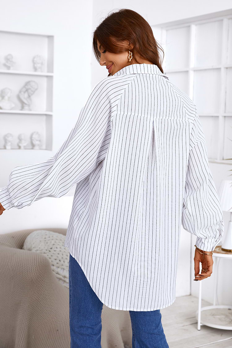 Analia Long Sleeve Black Pinstripe Blouse