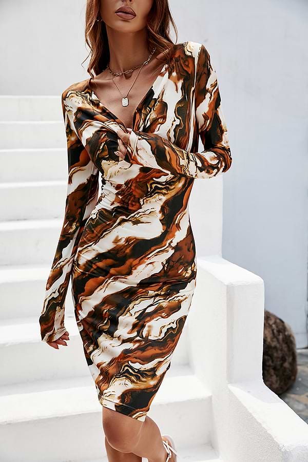 knee length dresses for ladies Red Cowl Neck And Back Midi Dress With Slit main image 0