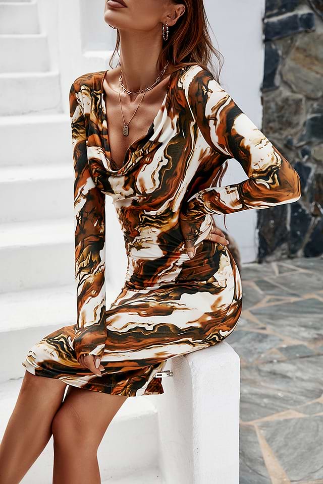 knee length dresses for ladies KENNY BROWN DRAPED FULL SLEEVES NET DRAPED GOWN | CULT MIA