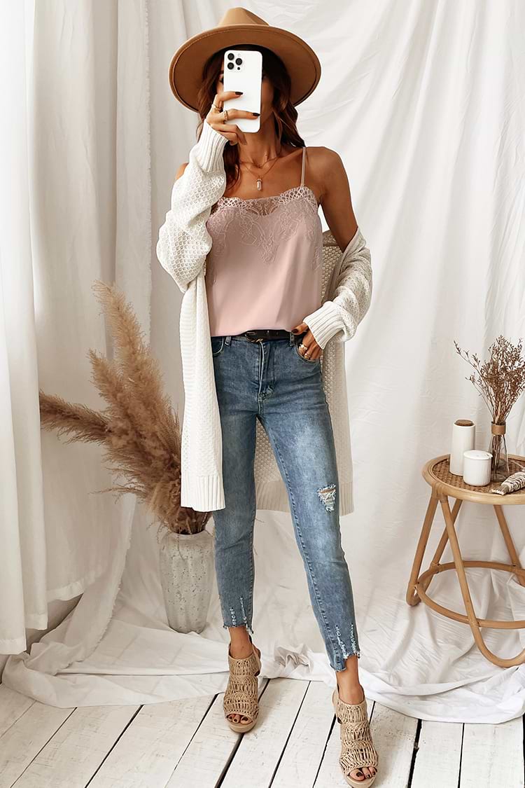 Summer Crush Eyelash Floral Scalloped Lace Overlay Cami