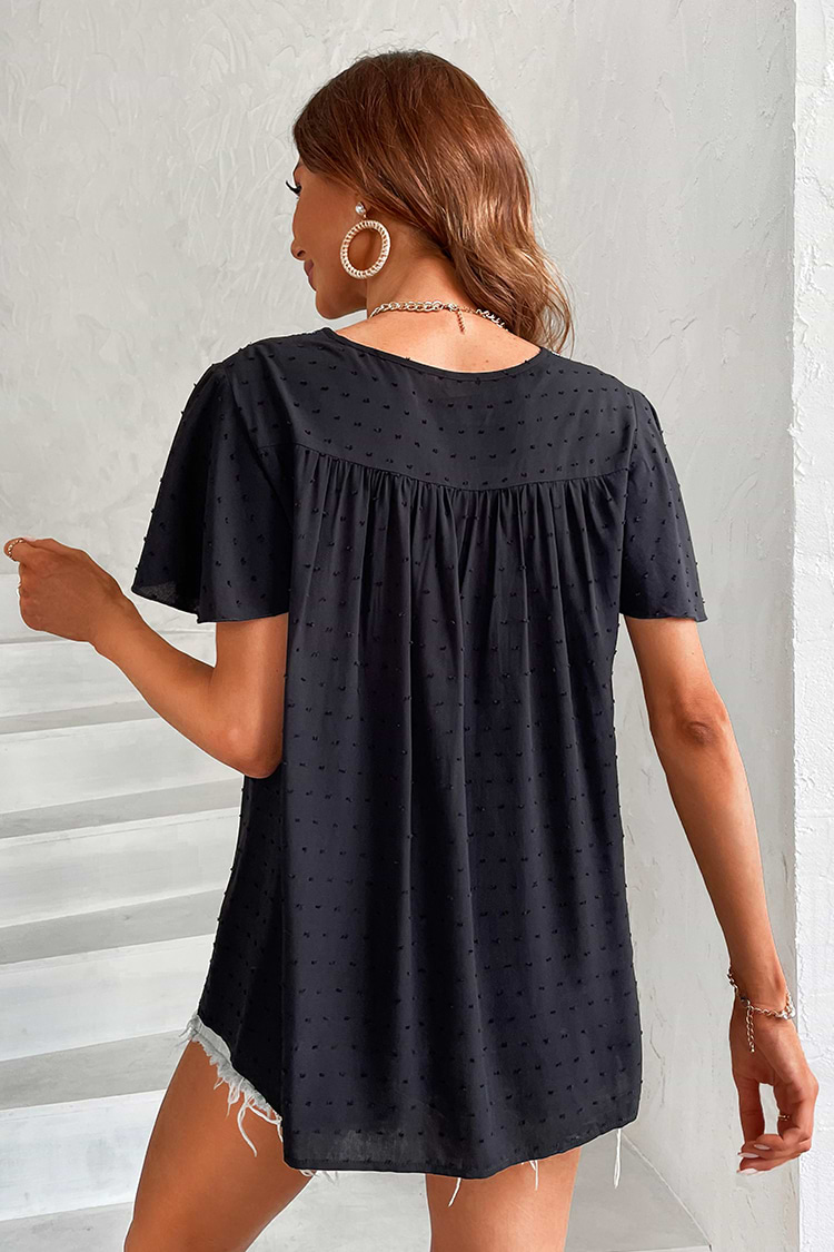 Stickerei Clip Dot Bluse mit Kordelzug und Split-Ausschnitt in Marineblau