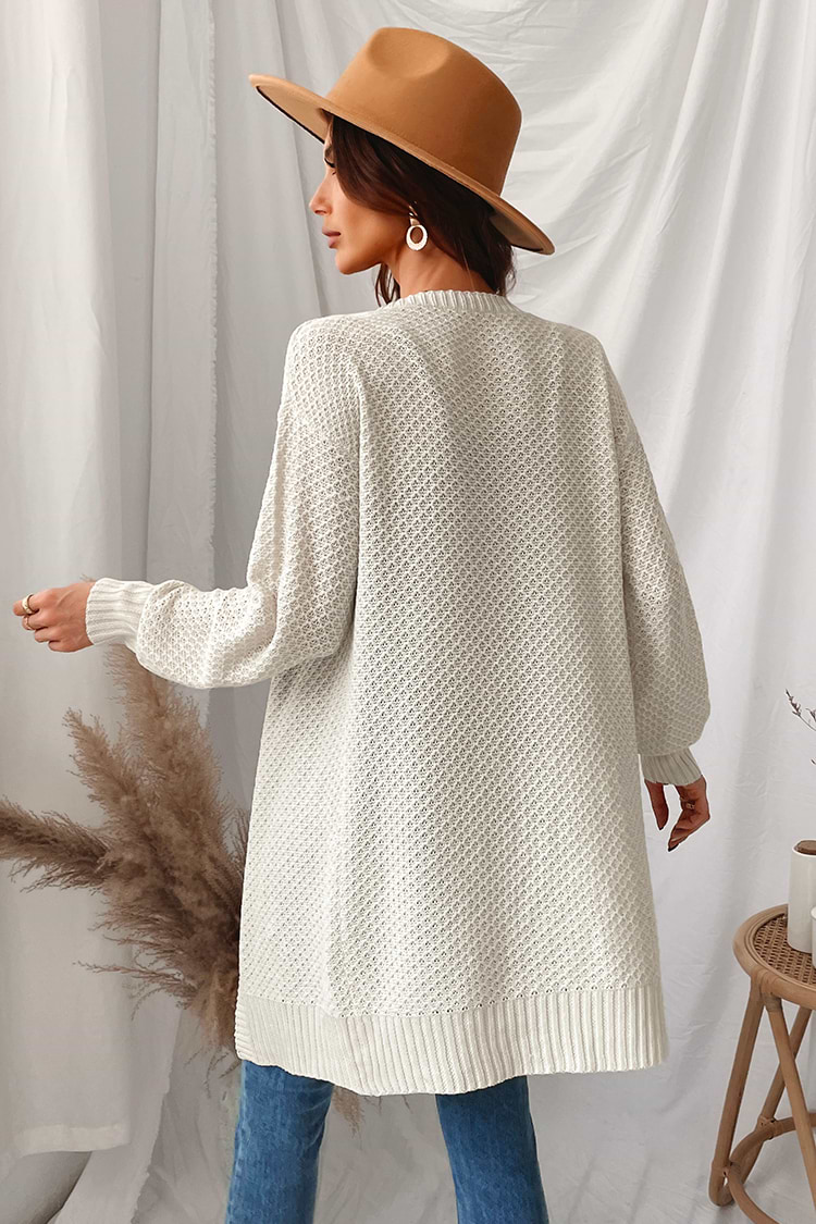 Sweet Kiss Honeycomb Knit Drop Shoulder Open-Front Cardigan
