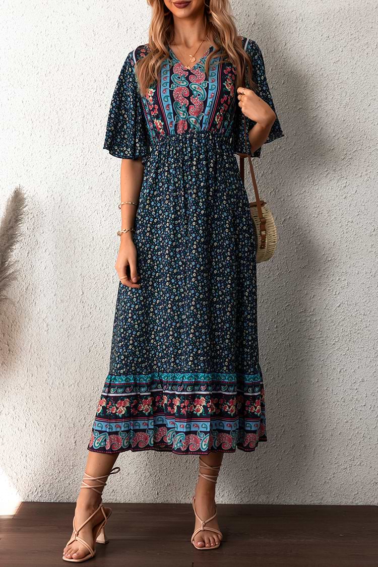 Carley Paisley Floral Print Maxi Dress
