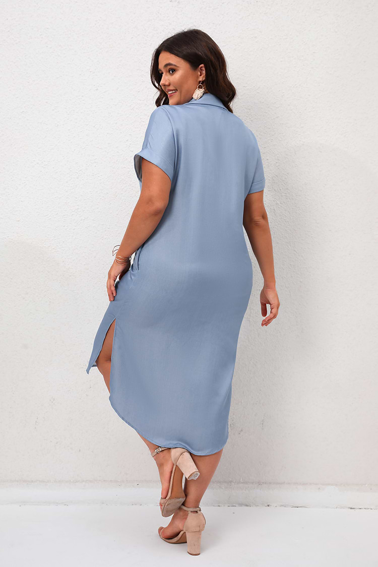 Talla Grande Vestido Midi con Botón de Chambray en